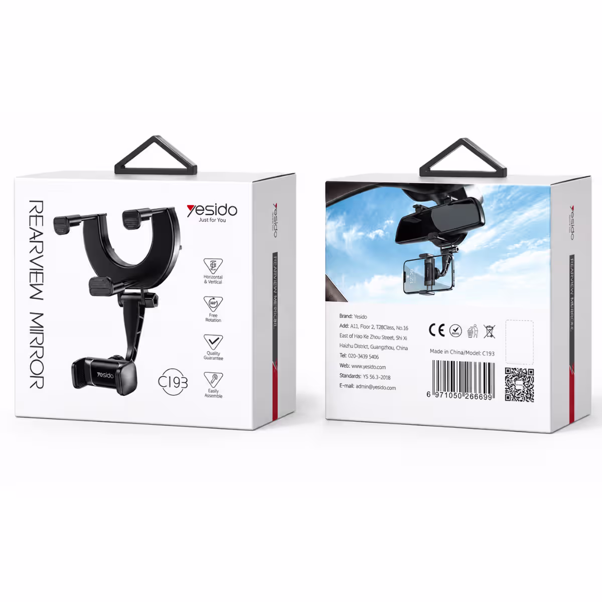 YESIDO UNIVERSAL REARVIEW MIRROR PHONE HOLDER – 360° ROTATABLE CAR CLIP MOUNT